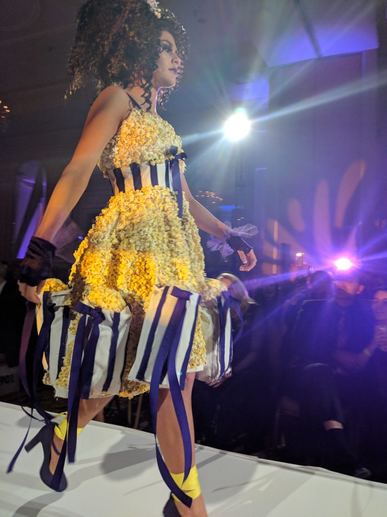 A stunning popcorn-inspired dress designed by Robin Clayborne.